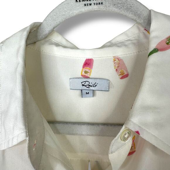 Rails Kate Rosé Print Silk Button Down Long Sleeve High-Low Hem Shirt Medium - Picture 7 of 8